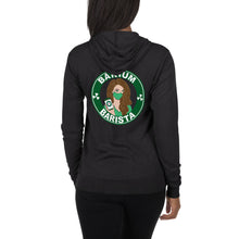 Load image into Gallery viewer, Barium Barista Brown Hair/light skin Unisex zip hoodie