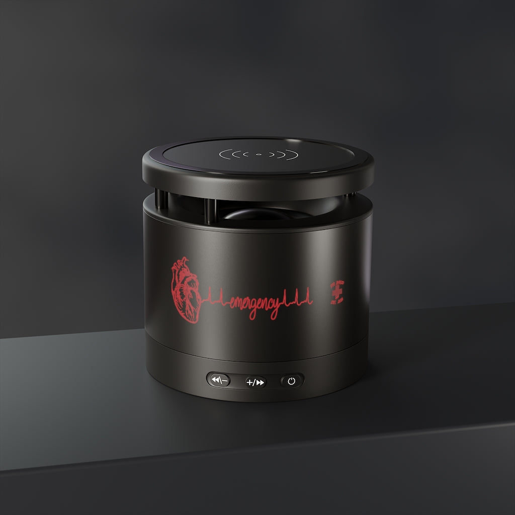 Portable Red Emergency Heart Metal Bluetooth Speaker and Wireless Charging Pad
